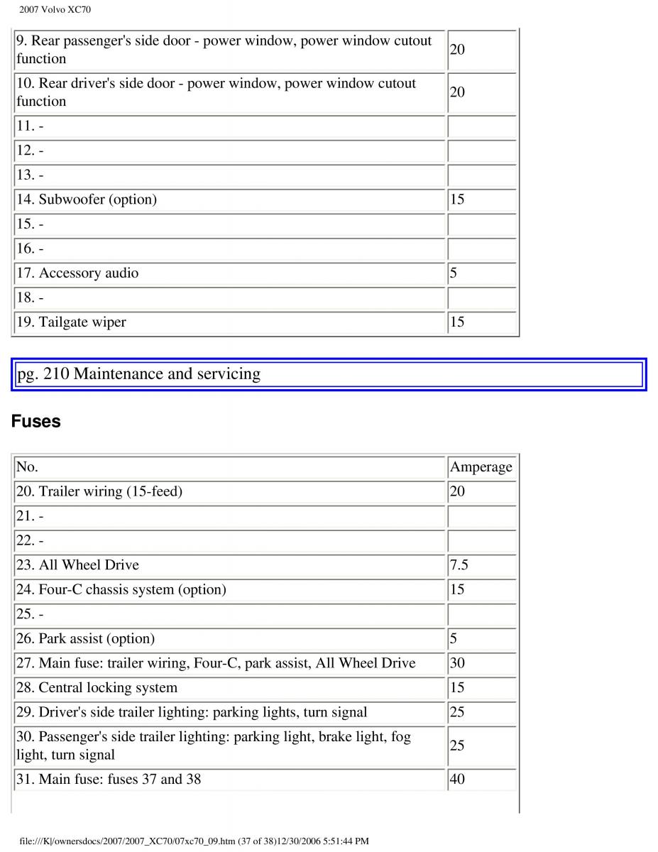 Volvo XC70 Cross Country 2007 owners manual / page 240