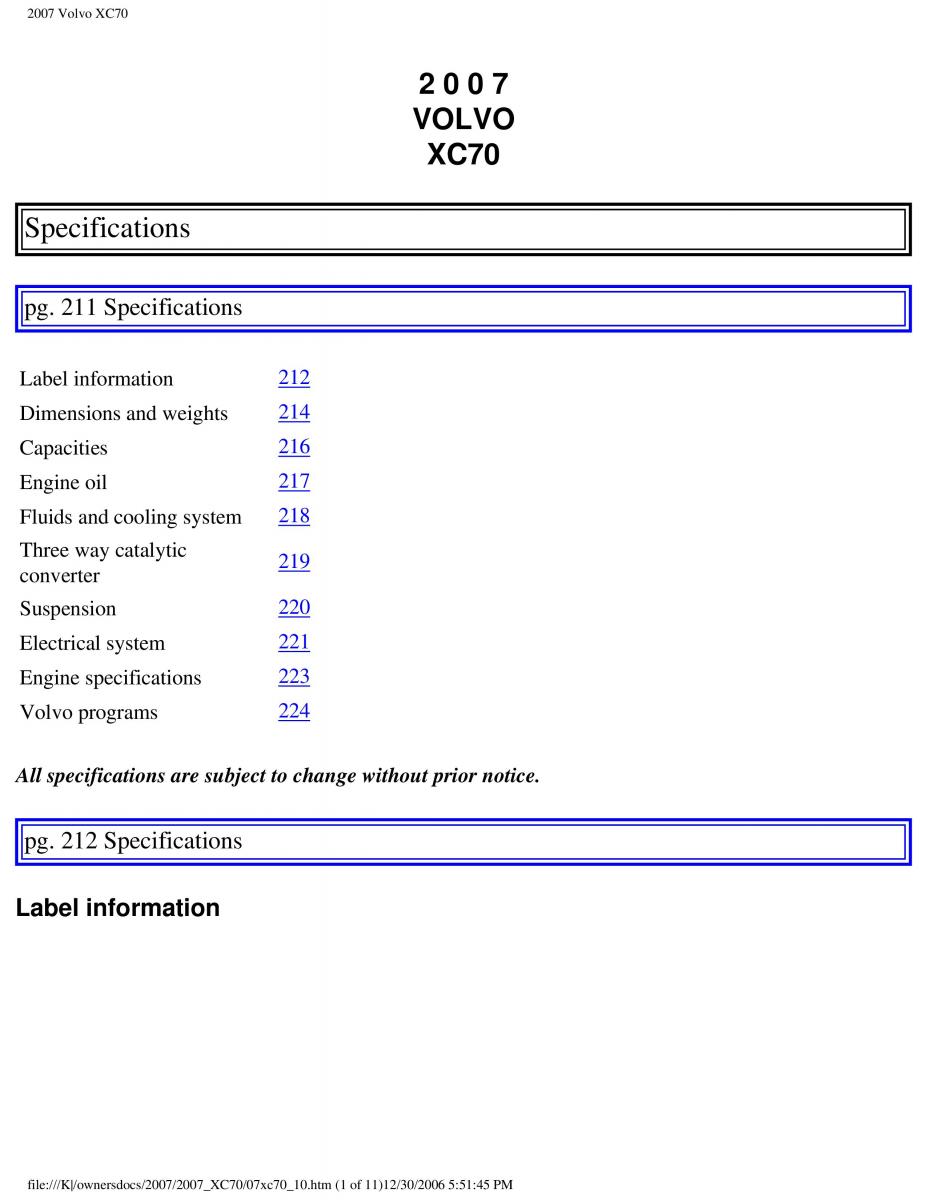 Volvo XC70 Cross Country 2007 owners manual / page 242