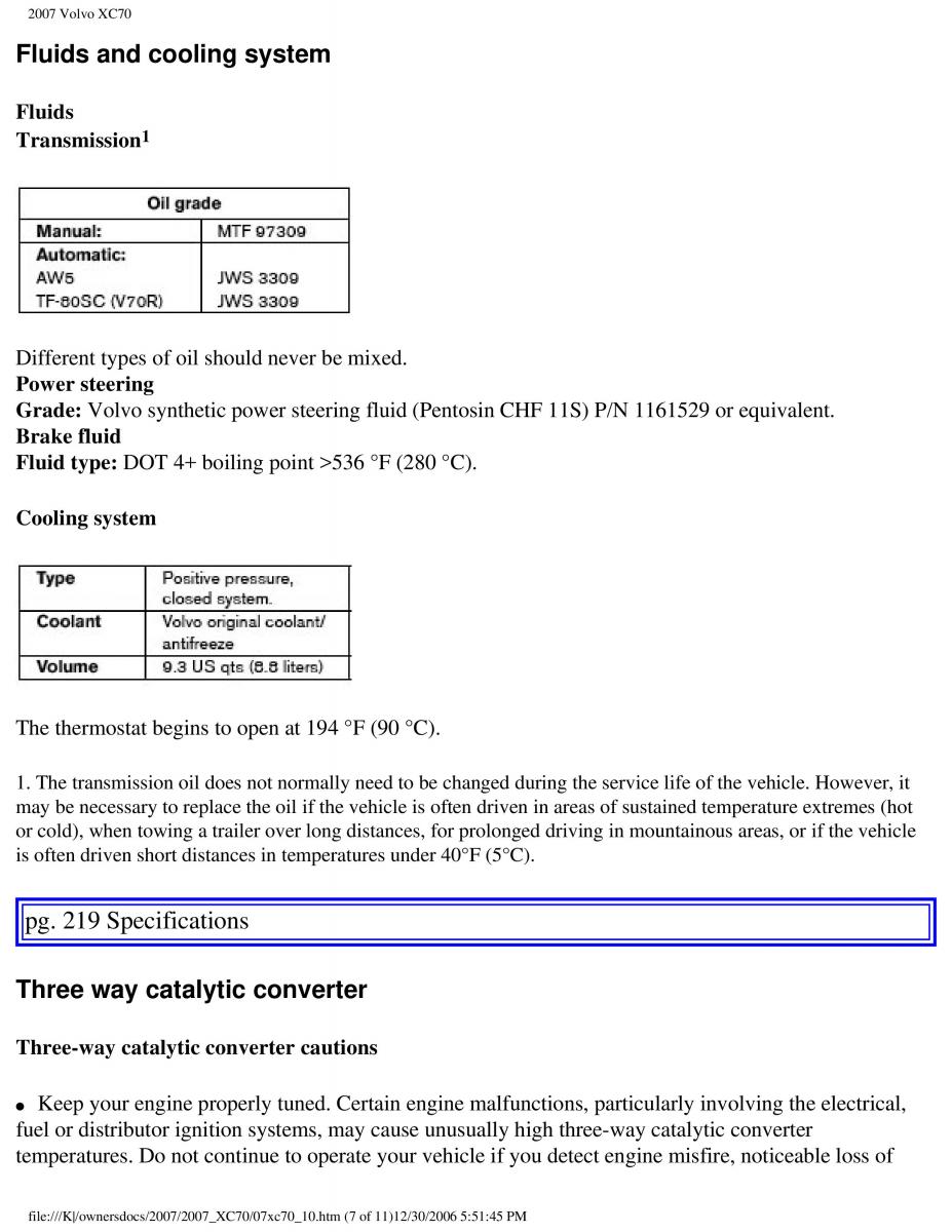 Volvo XC70 Cross Country 2007 owners manual / page 248