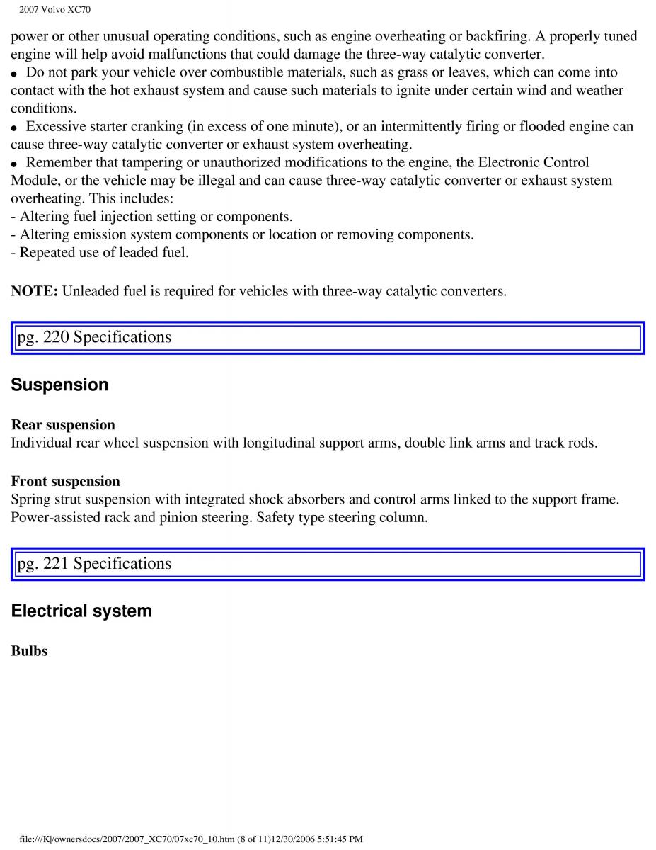 Volvo XC70 Cross Country 2007 owners manual / page 249