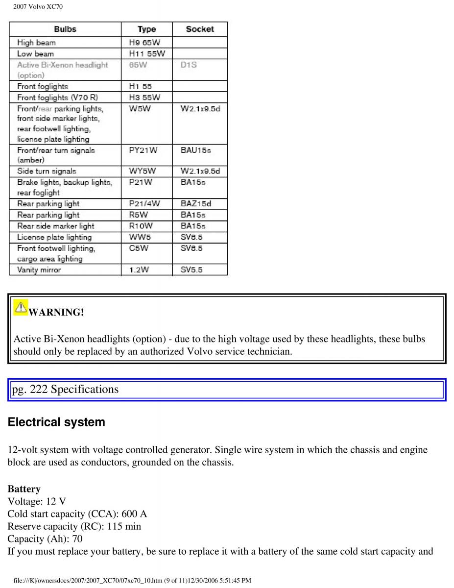 Volvo XC70 Cross Country 2007 owners manual / page 250