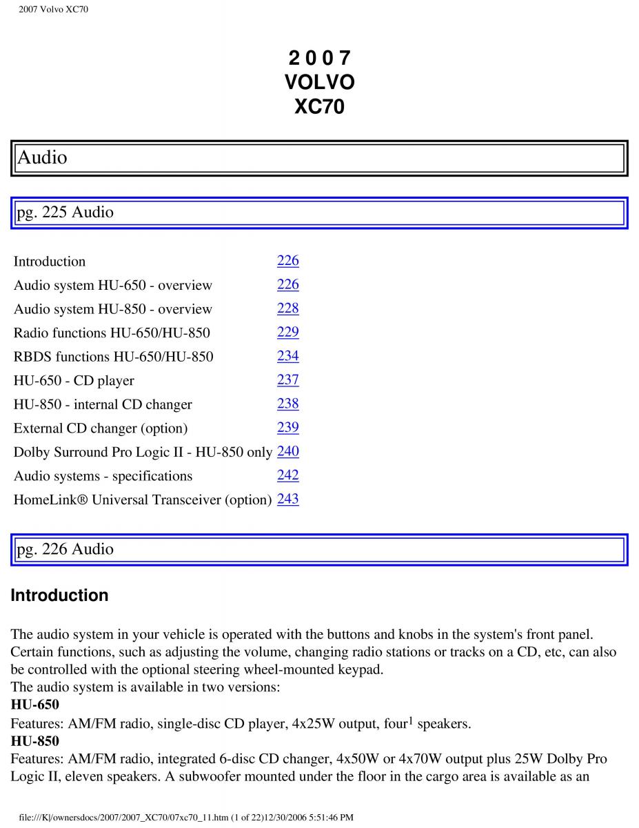 Volvo XC70 Cross Country 2007 owners manual / page 253