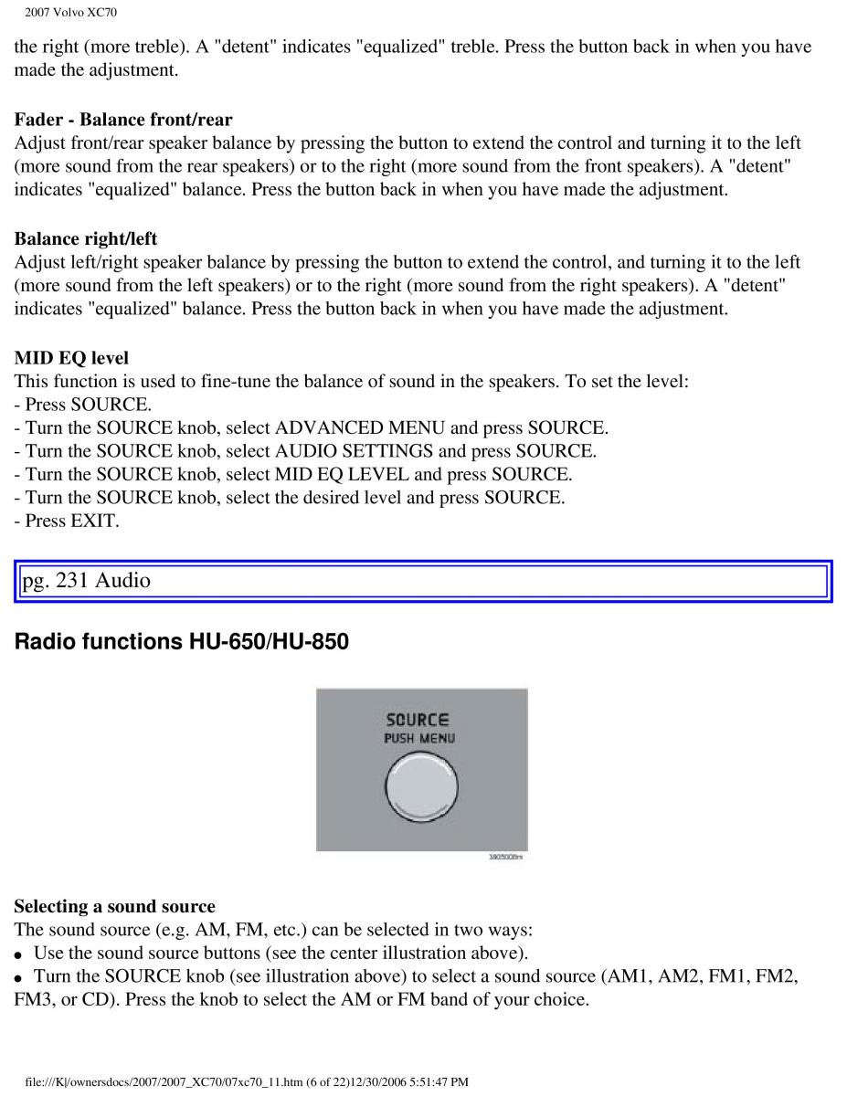 Volvo XC70 Cross Country 2007 owners manual / page 258