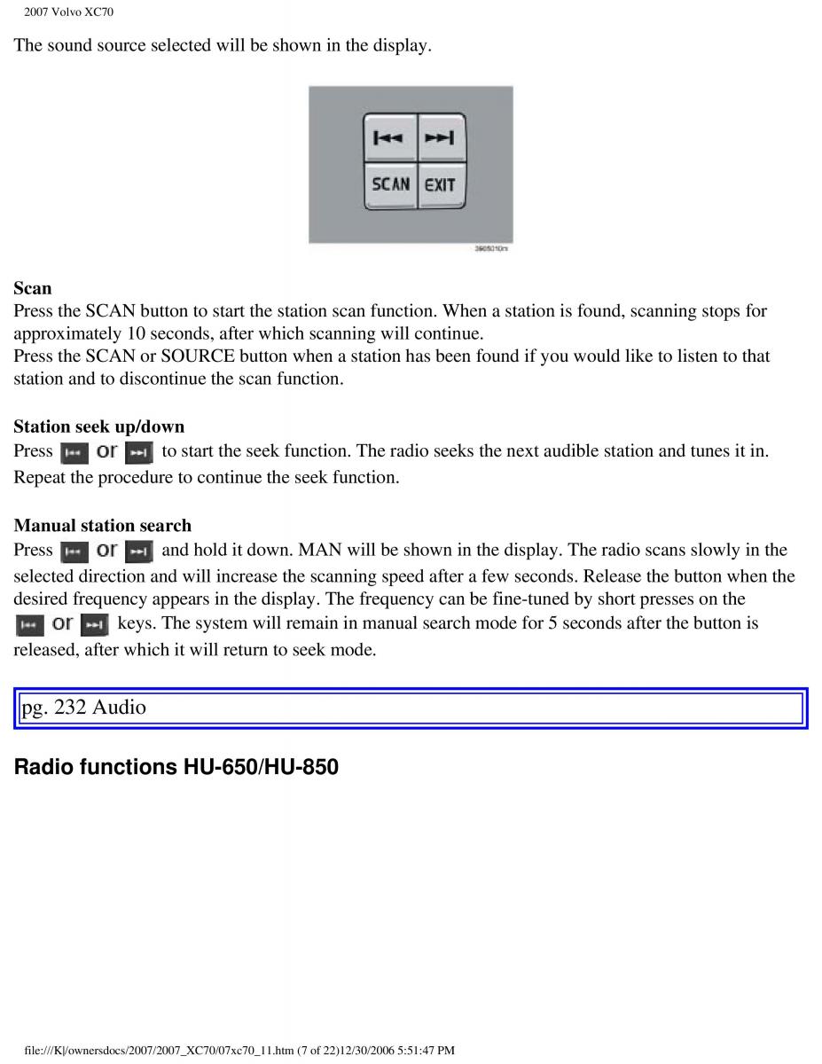 Volvo XC70 Cross Country 2007 owners manual / page 259