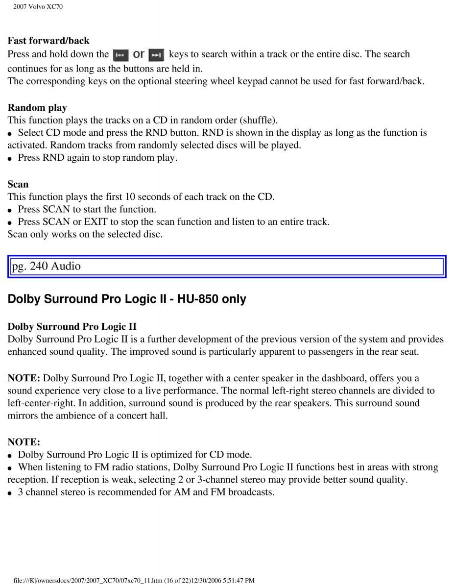 Volvo XC70 Cross Country 2007 owners manual / page 268