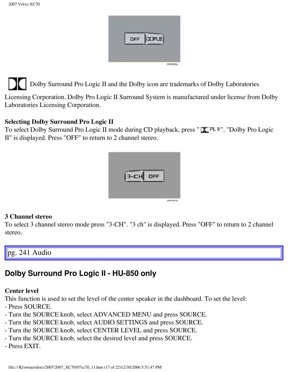 Volvo XC70 Cross Country 2007 owners manual / page 269