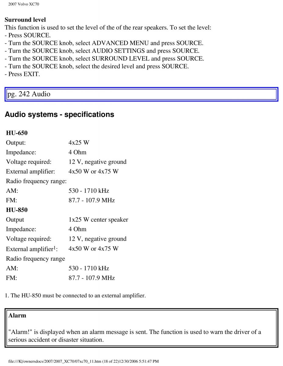 Volvo XC70 Cross Country 2007 owners manual / page 270