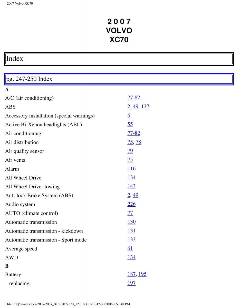 Volvo XC70 Cross Country 2007 owners manual / page 275