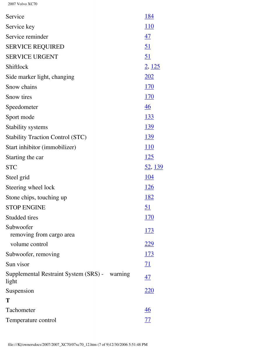 Volvo XC70 Cross Country 2007 owners manual / page 281