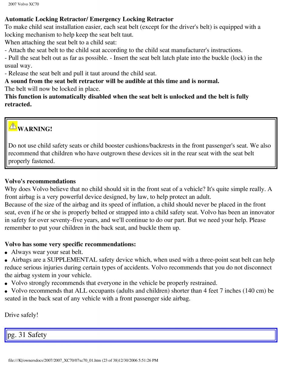 Volvo XC70 Cross Country 2007 owners manual / page 29