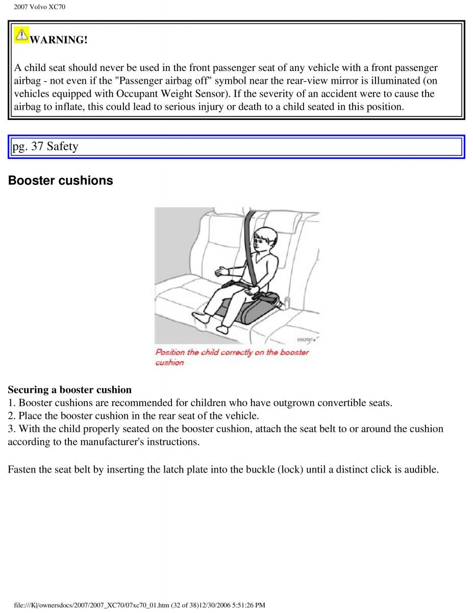 Volvo XC70 Cross Country 2007 owners manual / page 38