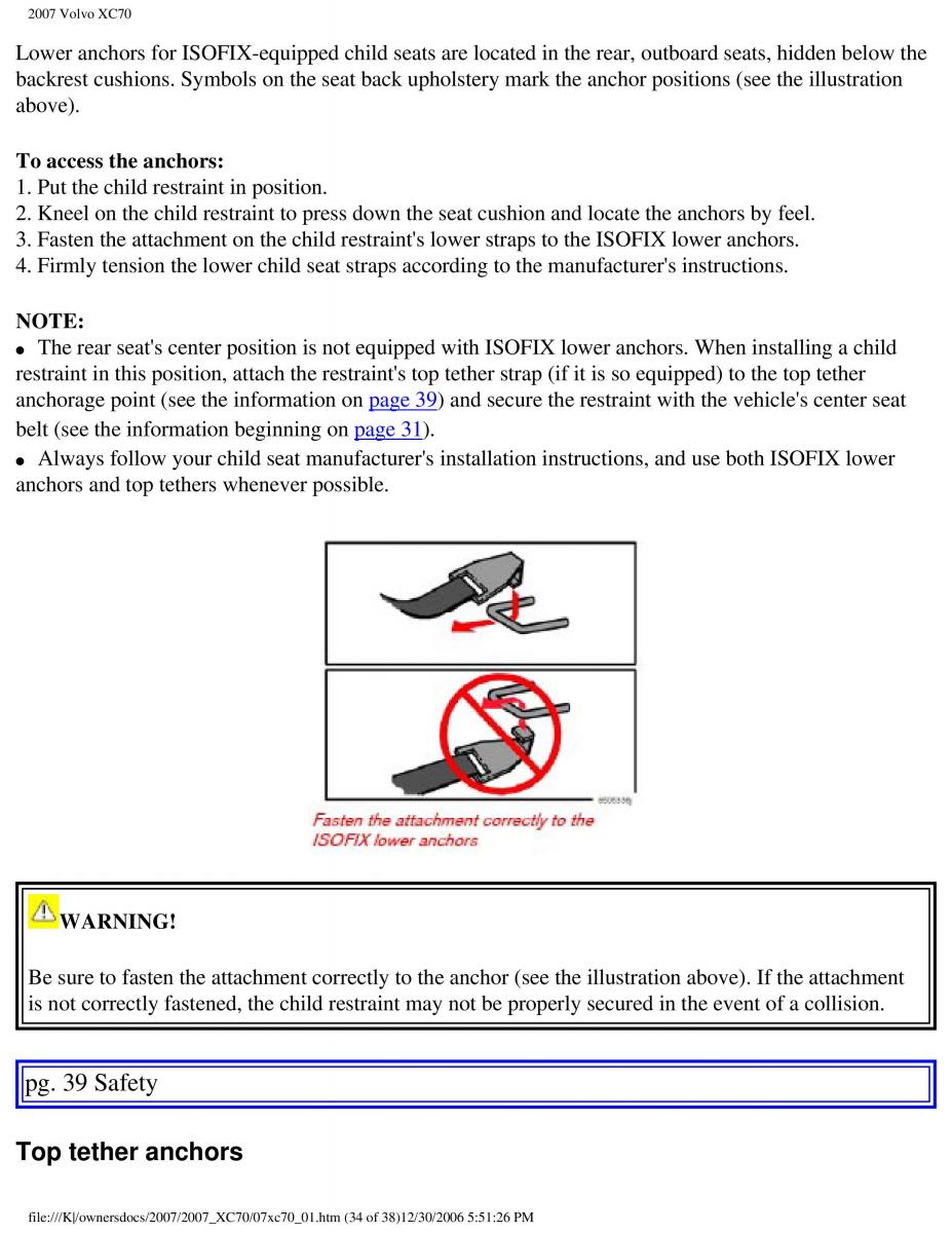 Volvo XC70 Cross Country 2007 owners manual / page 40