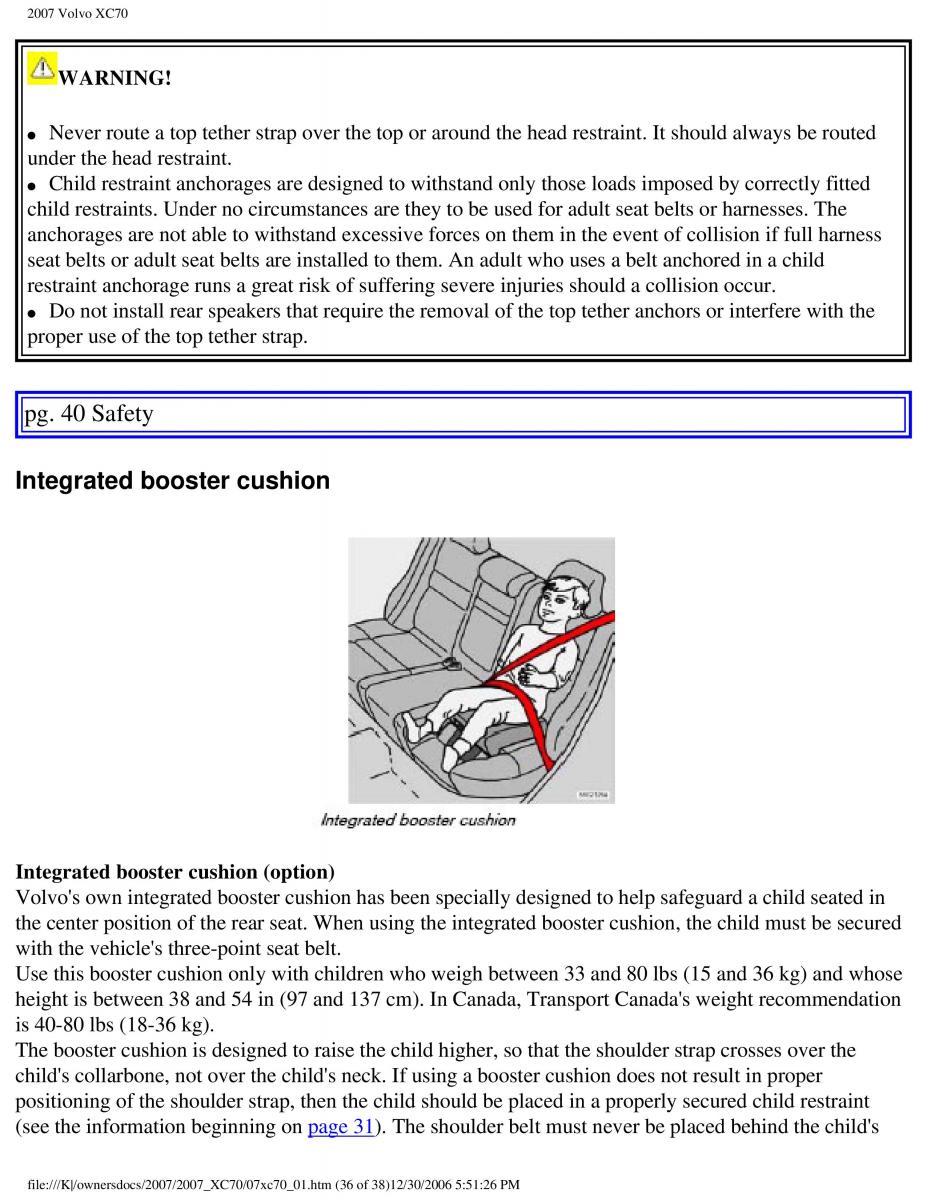 Volvo XC70 Cross Country 2007 owners manual / page 42