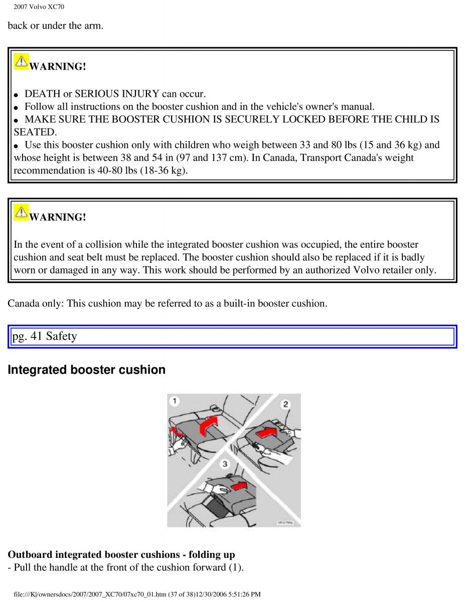 Volvo XC70 Cross Country 2007 owners manual / page 43