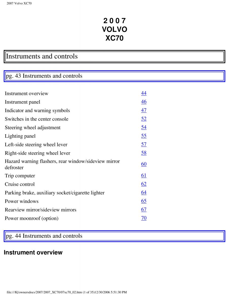 Volvo XC70 Cross Country 2007 owners manual / page 45