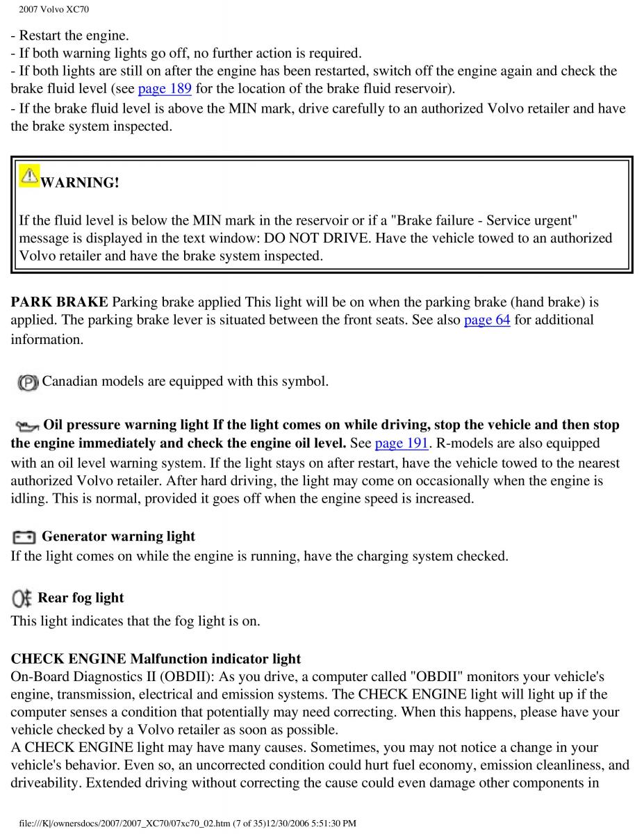 Volvo XC70 Cross Country 2007 owners manual / page 51