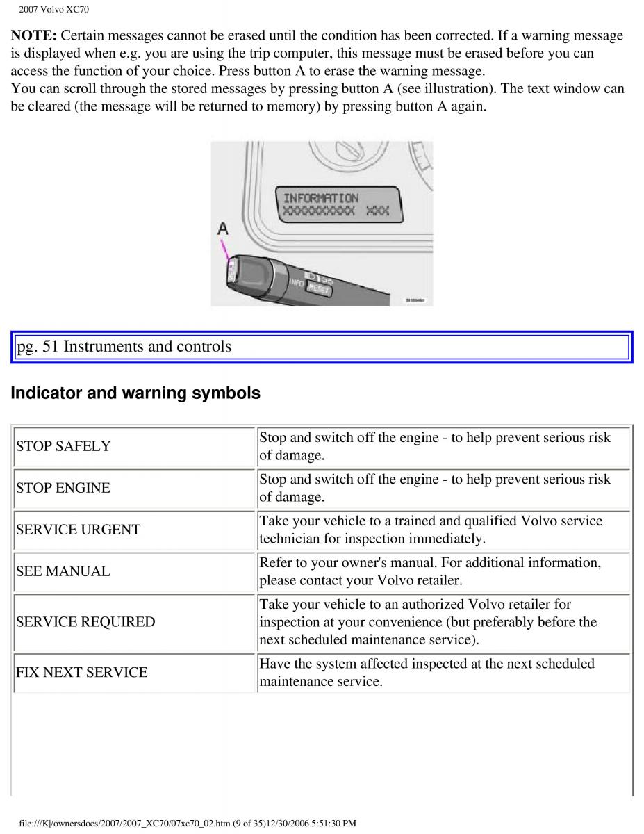 Volvo XC70 Cross Country 2007 owners manual / page 53