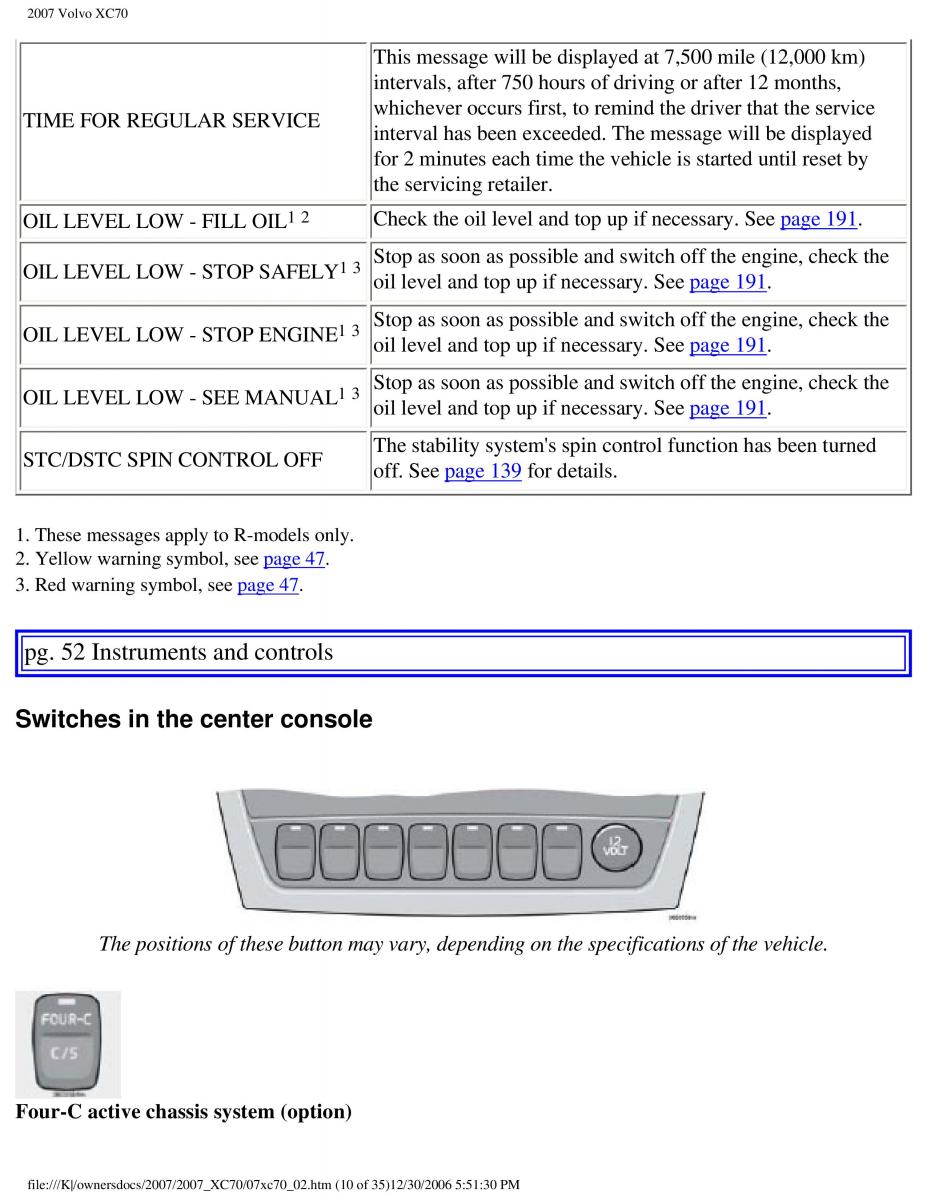 Volvo XC70 Cross Country 2007 owners manual / page 54