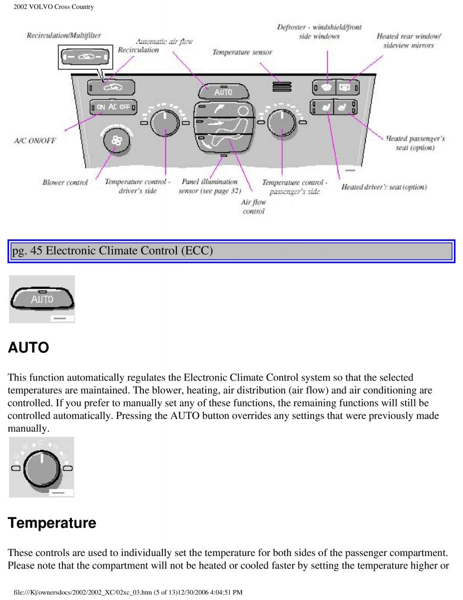 Volvo XC70 Cross Country owners manual / page 70