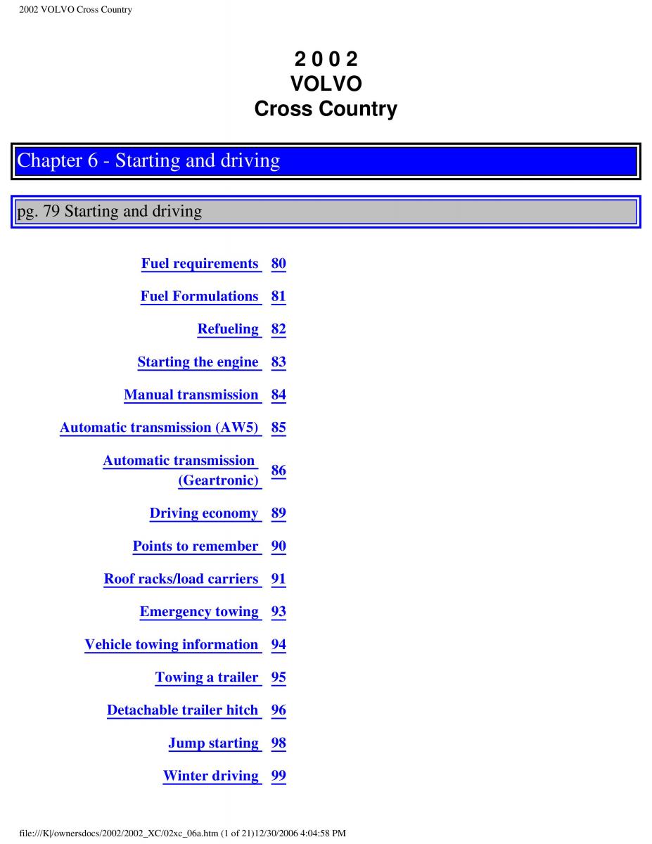 Volvo XC70 Cross Country owners manual / page 121