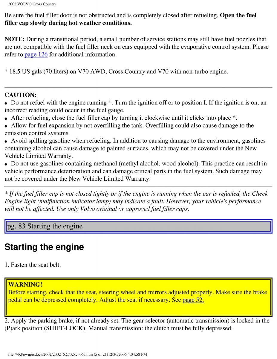 Volvo XC70 Cross Country owners manual / page 125