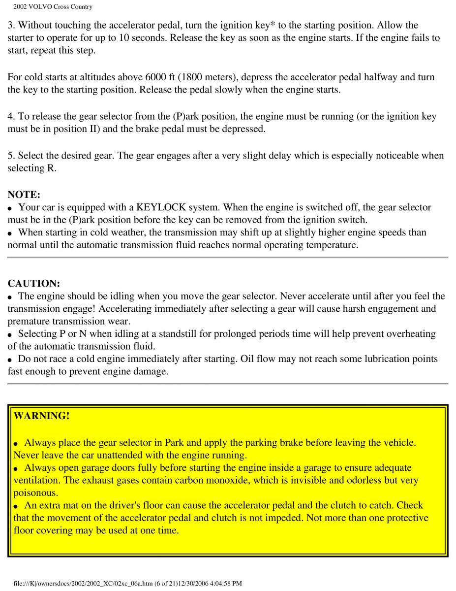 Volvo XC70 Cross Country owners manual / page 126