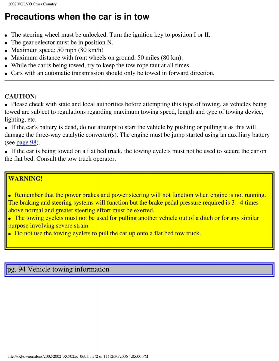 Volvo XC70 Cross Country owners manual / page 143