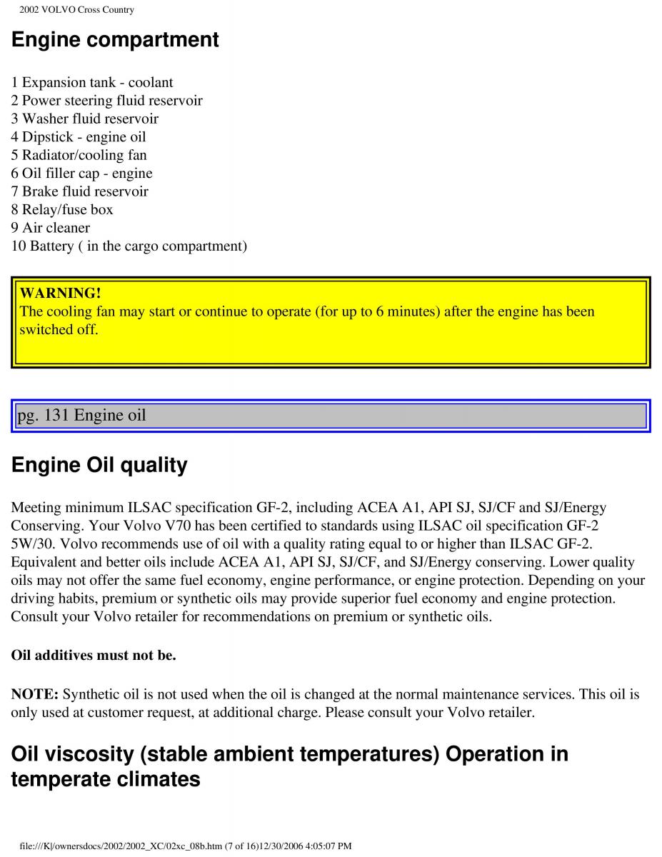 Volvo XC70 Cross Country owners manual / page 191