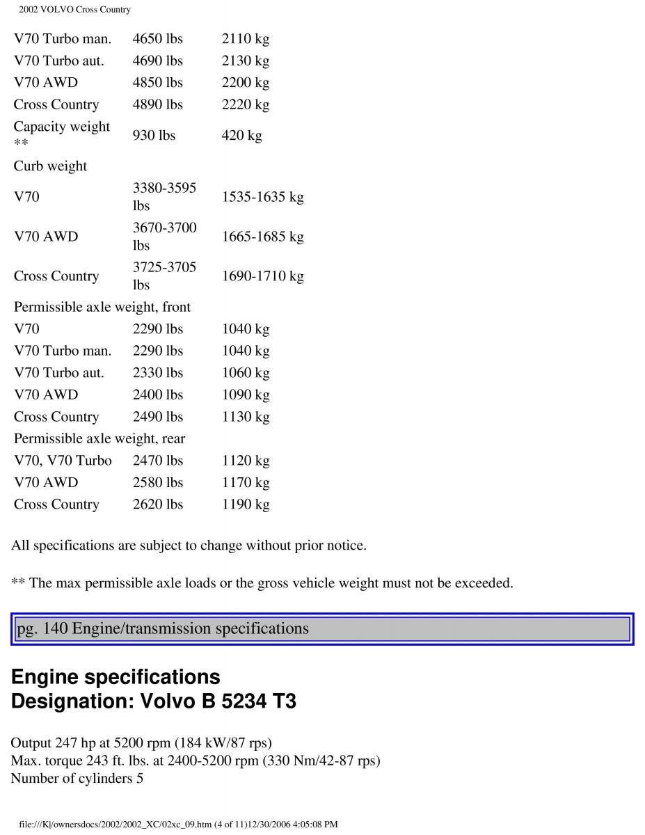 Volvo XC70 Cross Country owners manual / page 204