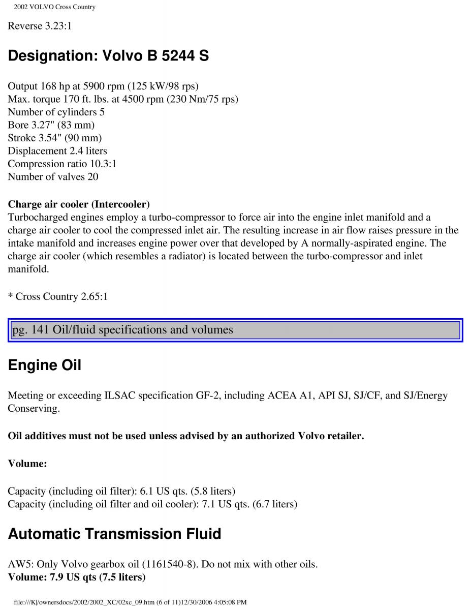 Volvo XC70 Cross Country owners manual / page 206