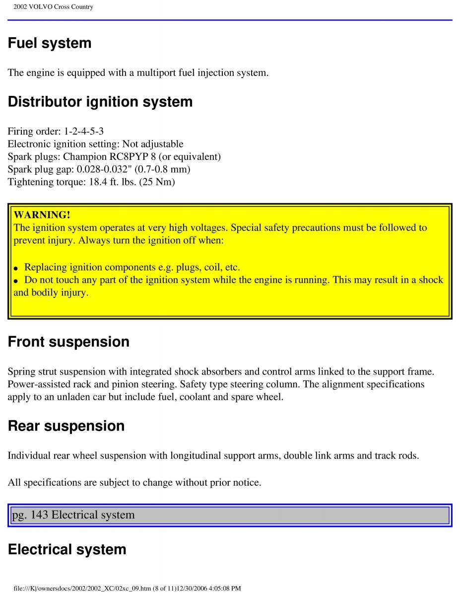 Volvo XC70 Cross Country owners manual / page 208