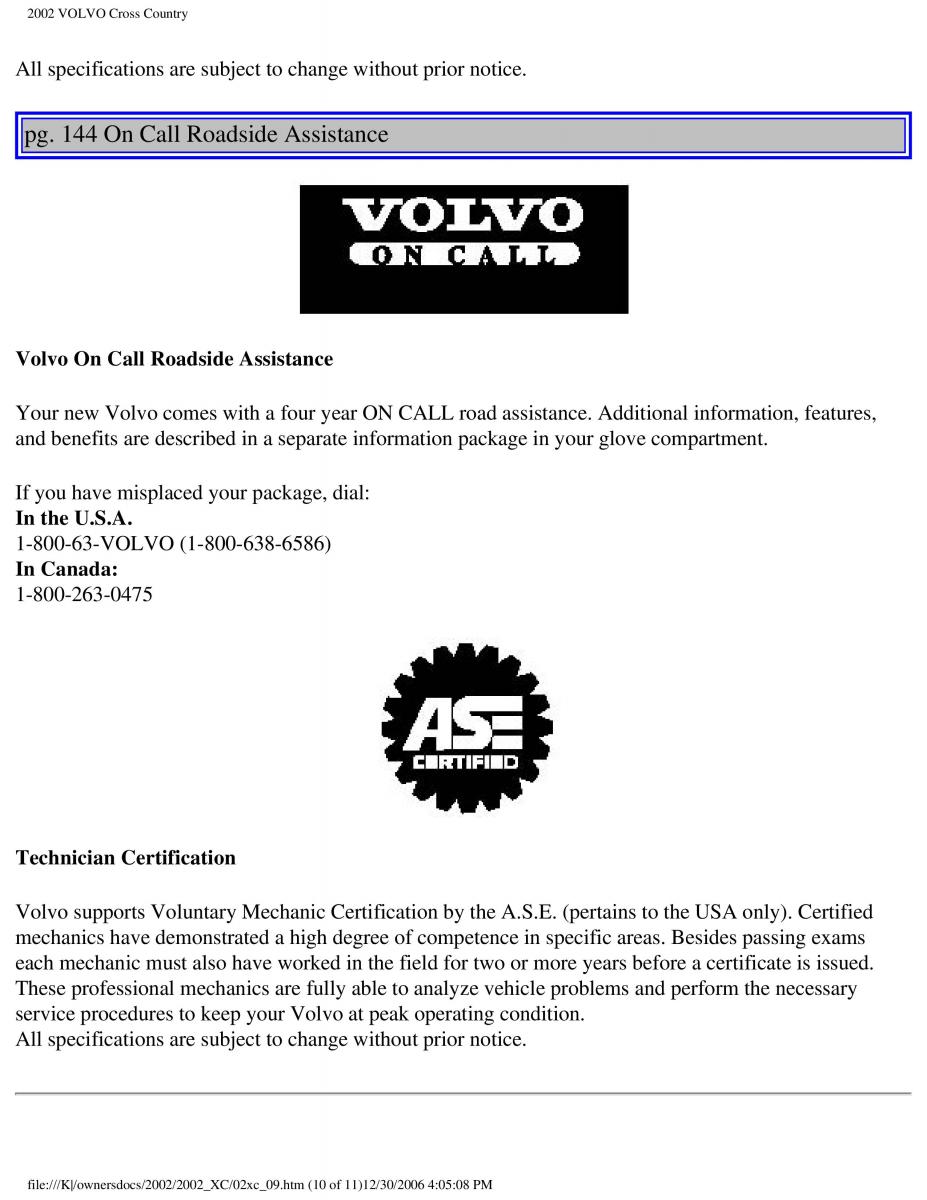 Volvo XC70 Cross Country owners manual / page 210