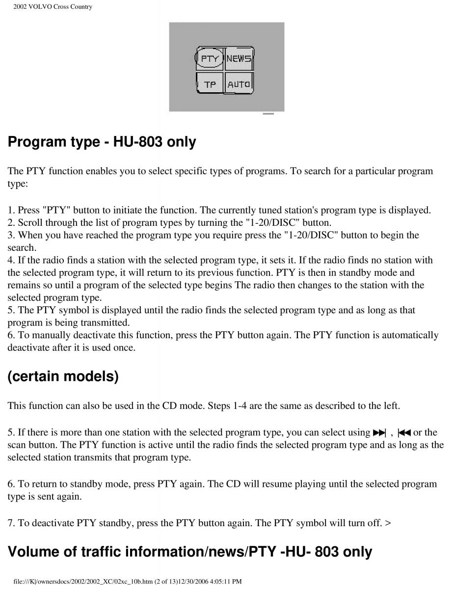 Volvo XC70 Cross Country owners manual / page 224