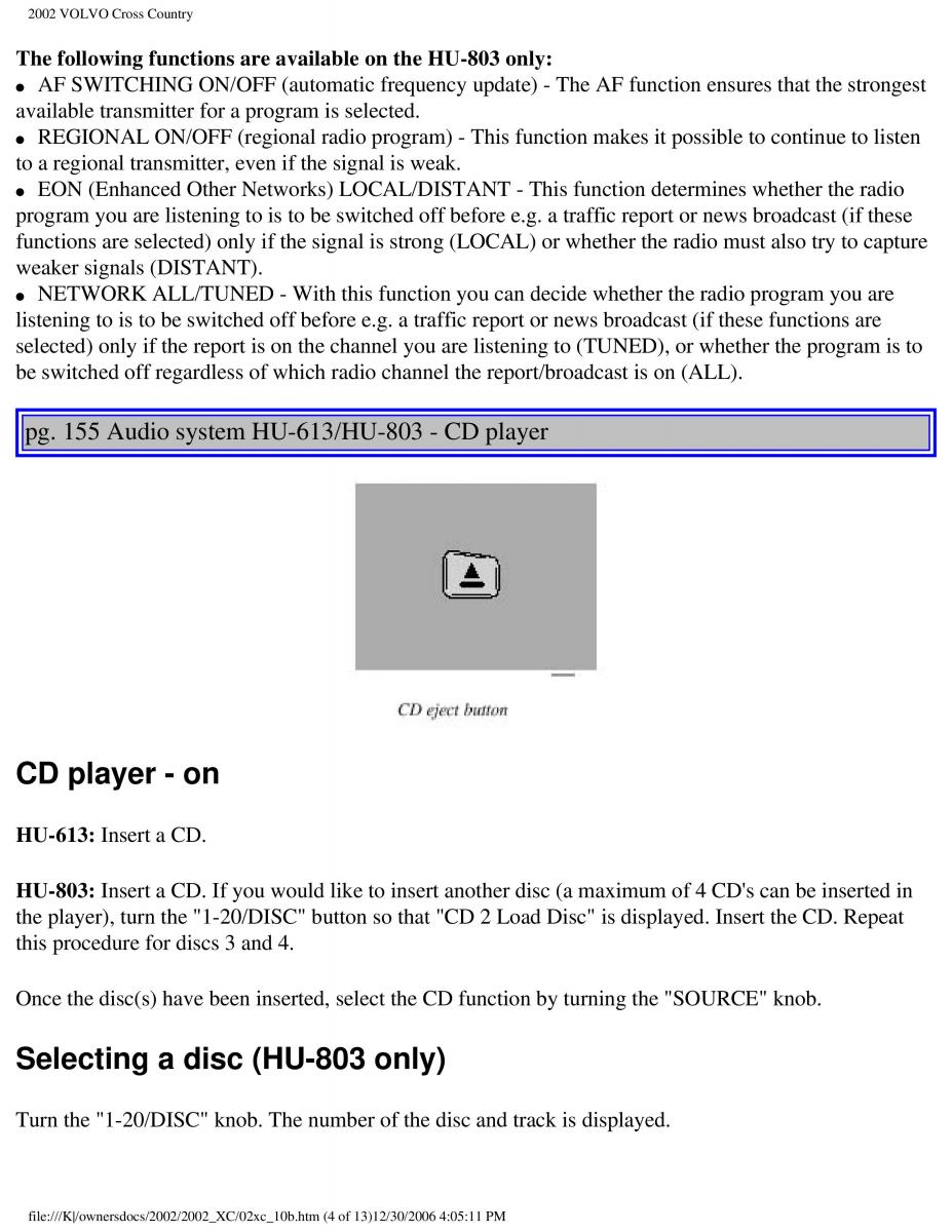 Volvo XC70 Cross Country owners manual / page 226