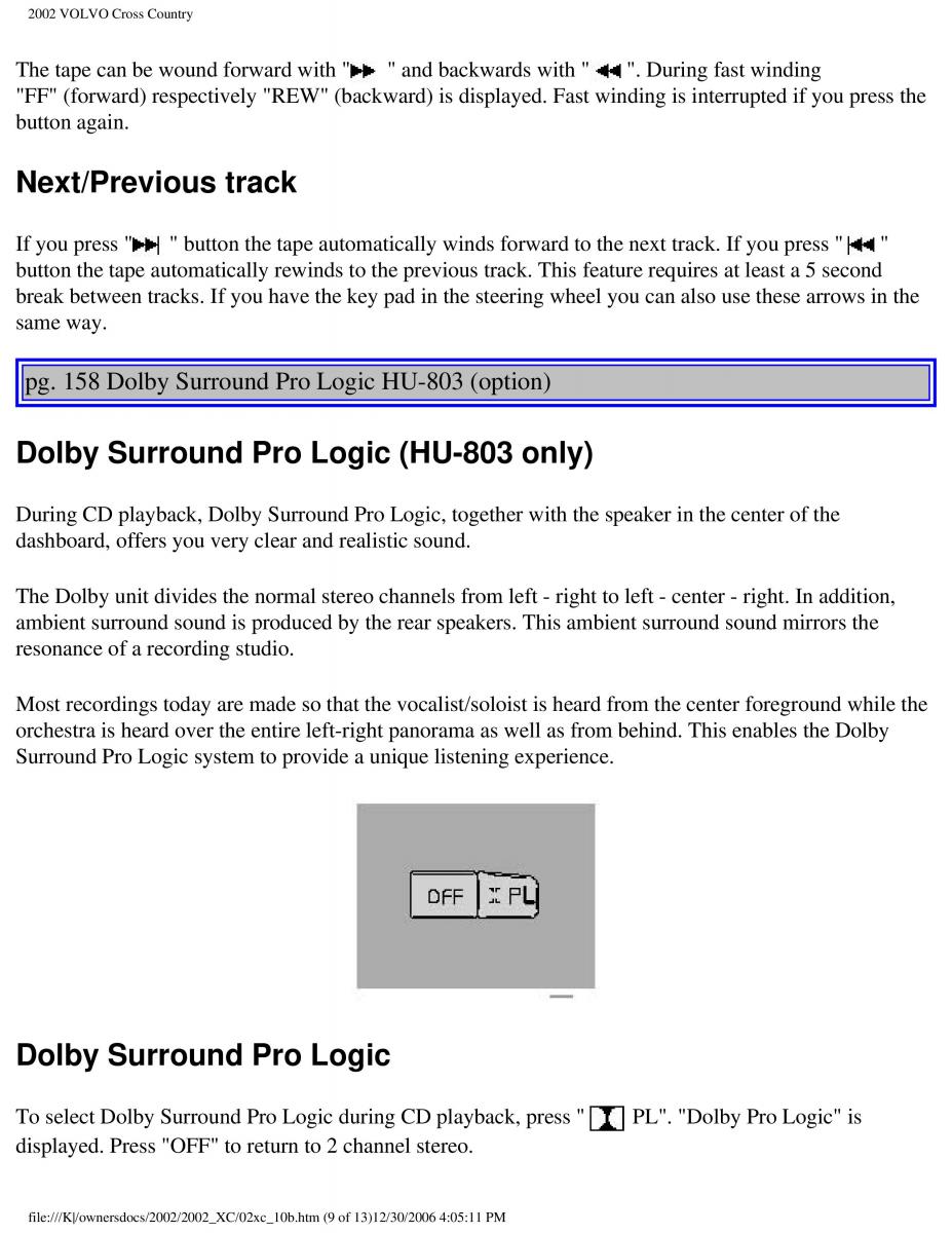 Volvo XC70 Cross Country owners manual / page 231