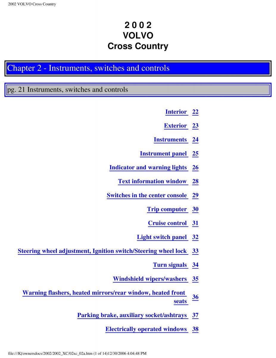 Volvo XC70 Cross Country owners manual / page 36