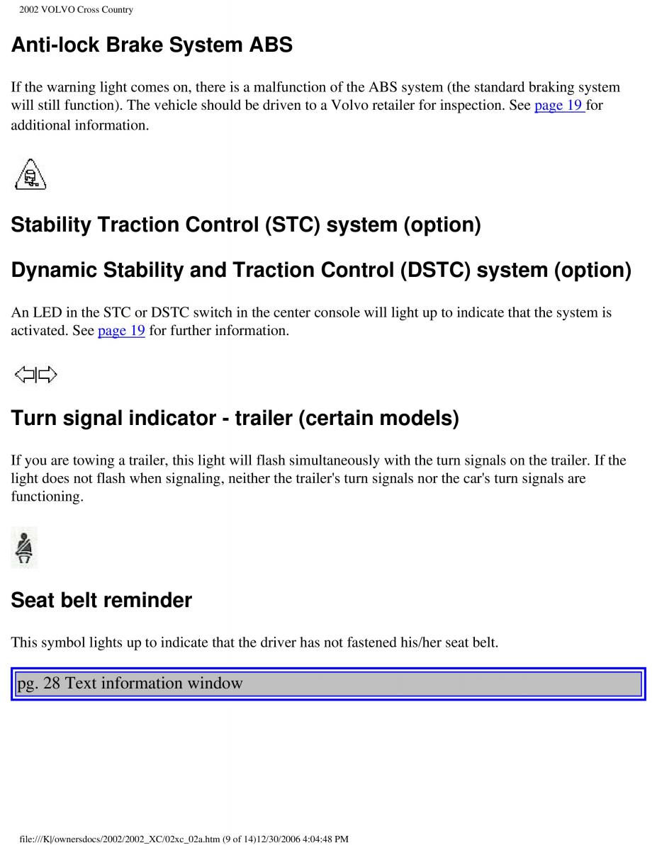 Volvo XC70 Cross Country owners manual / page 44