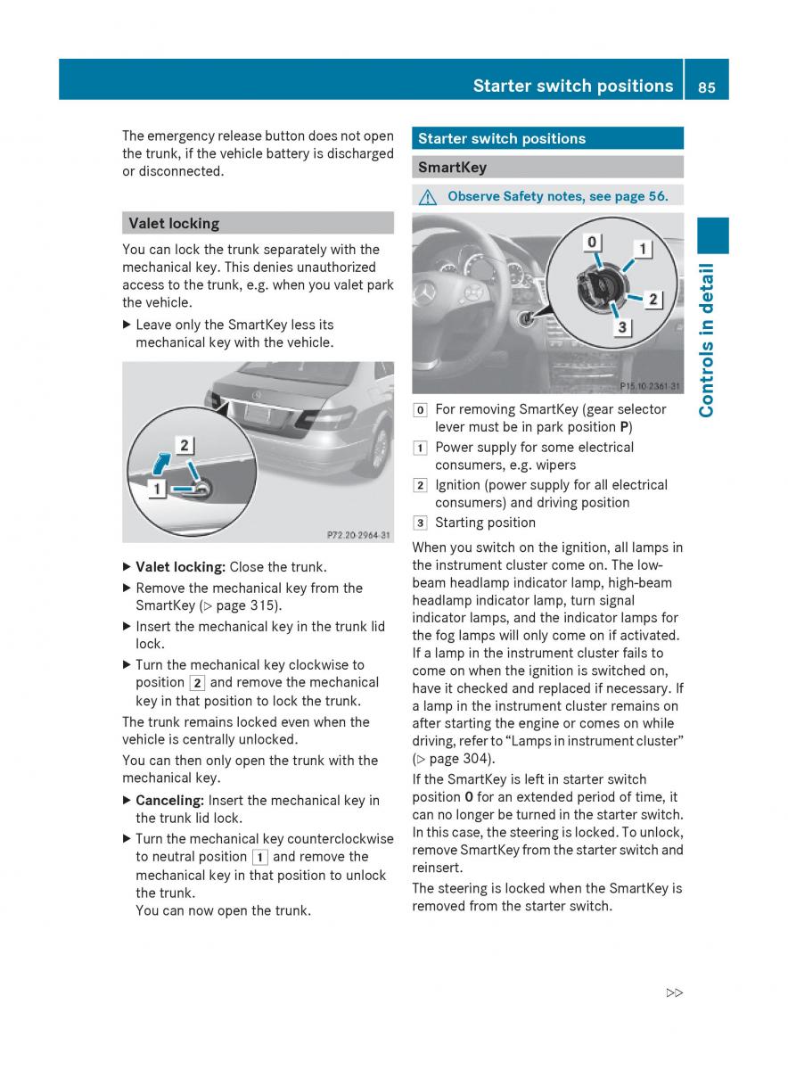 Mercedes Benz E Class W212 2010 owners manual / page 87