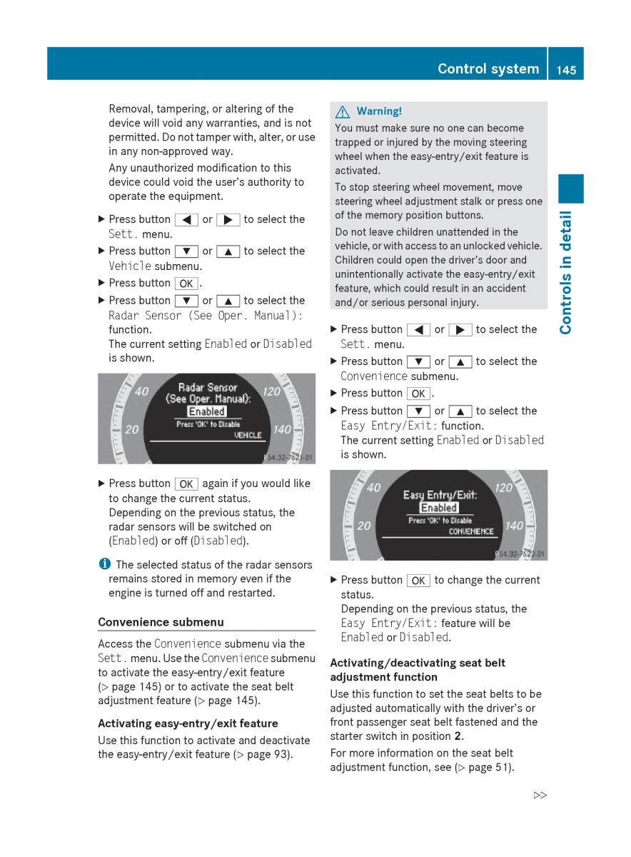 Mercedes Benz E Class W212 2010 owners manual / page 147