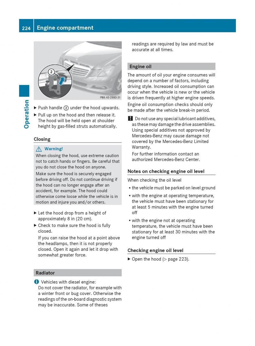 Mercedes Benz E Class W212 2010 owners manual / page 226