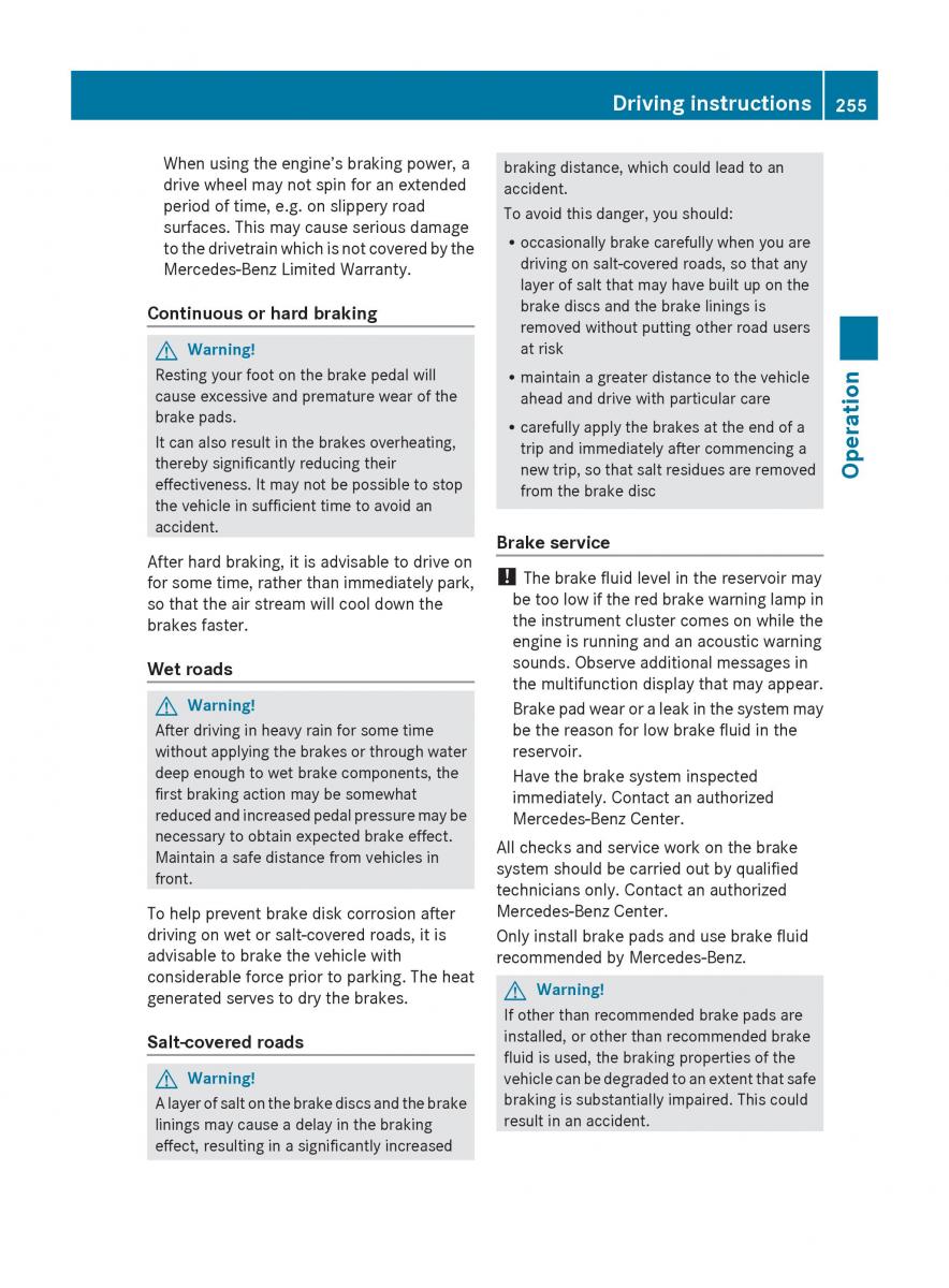 Mercedes Benz E Class W212 2010 owners manual / page 257