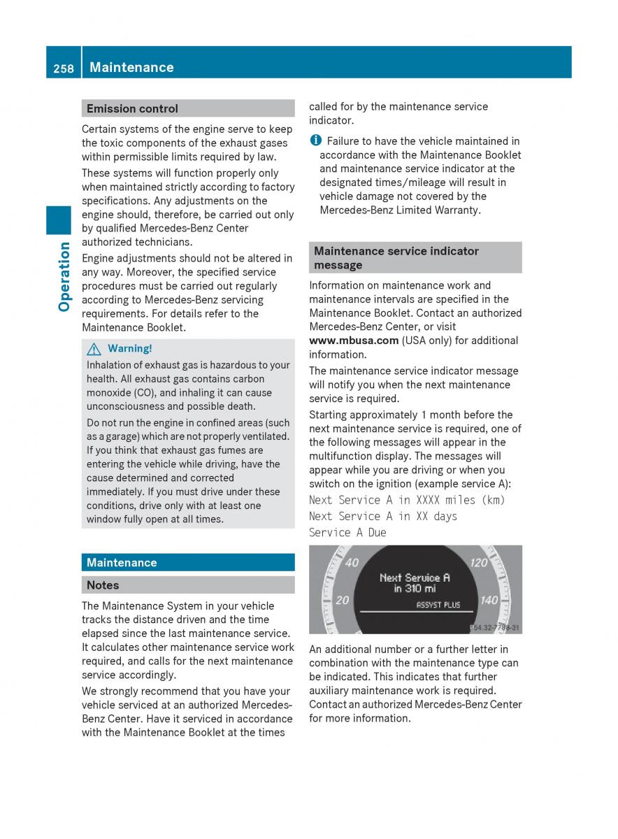 Mercedes Benz E Class W212 2010 owners manual / page 260