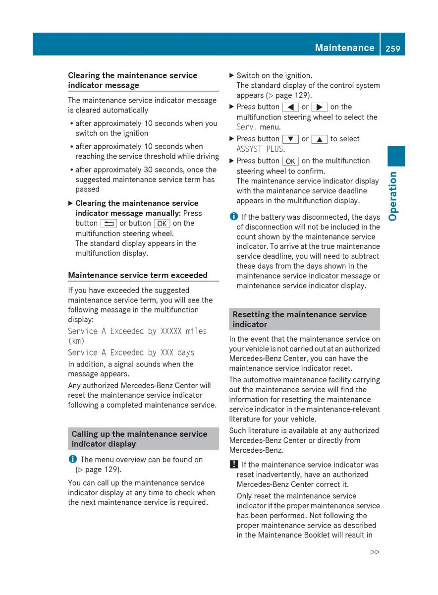 Mercedes Benz E Class W212 2010 owners manual / page 261