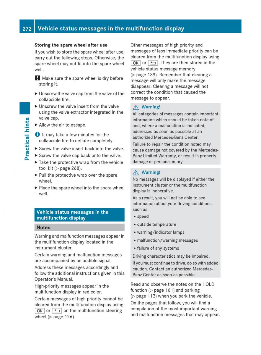 Mercedes Benz E Class W212 2010 owners manual / page 274