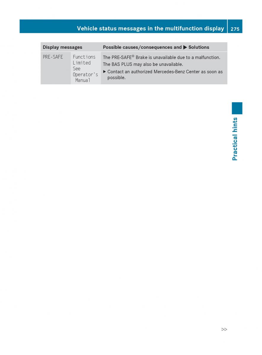 Mercedes Benz E Class W212 2010 owners manual / page 277