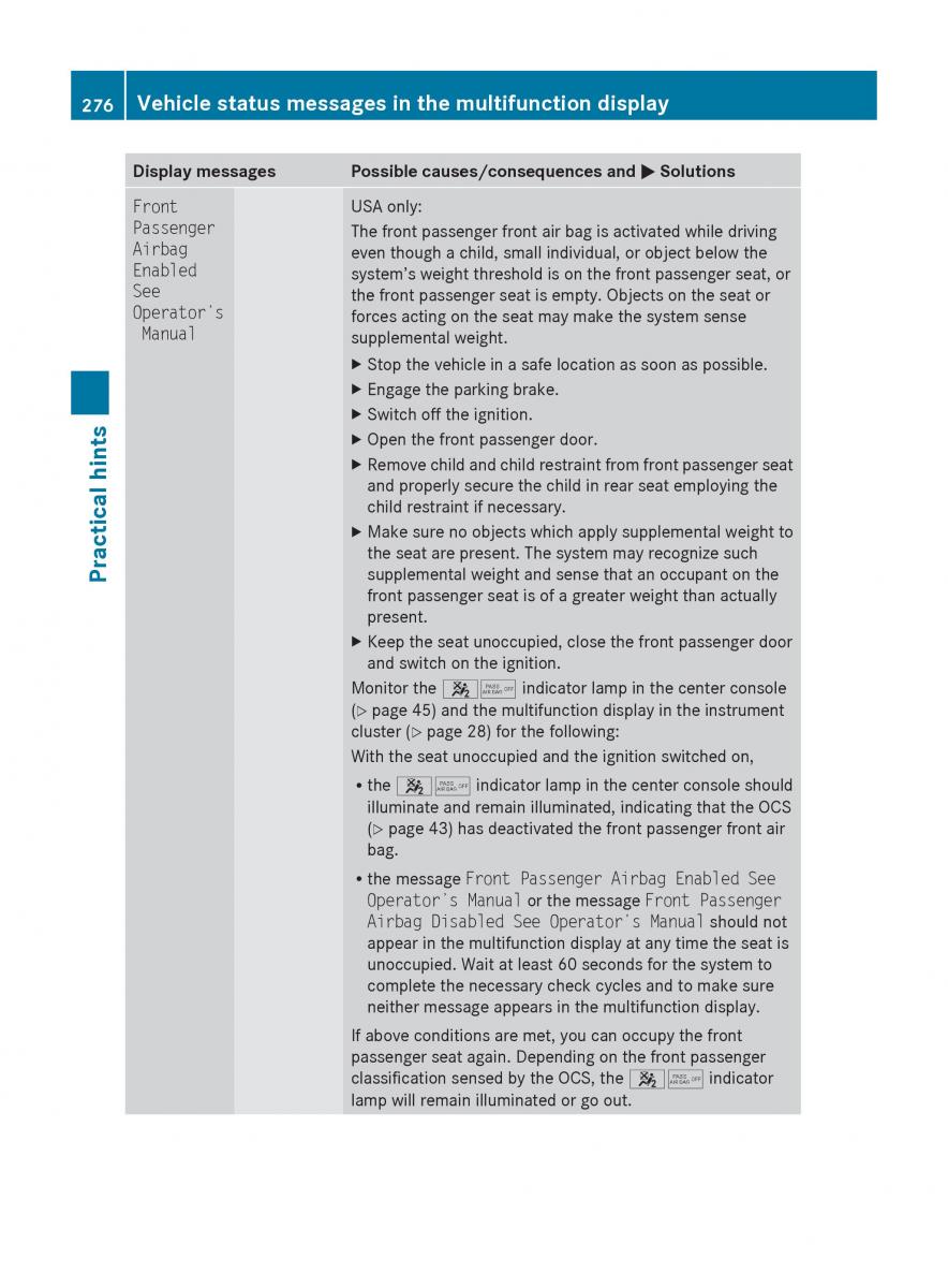 Mercedes Benz E Class W212 2010 owners manual / page 278