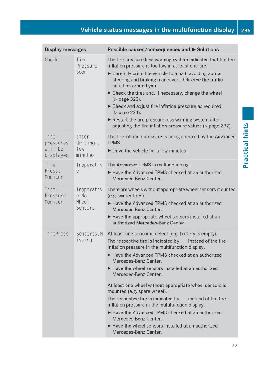 Mercedes Benz E Class W212 2010 owners manual / page 287