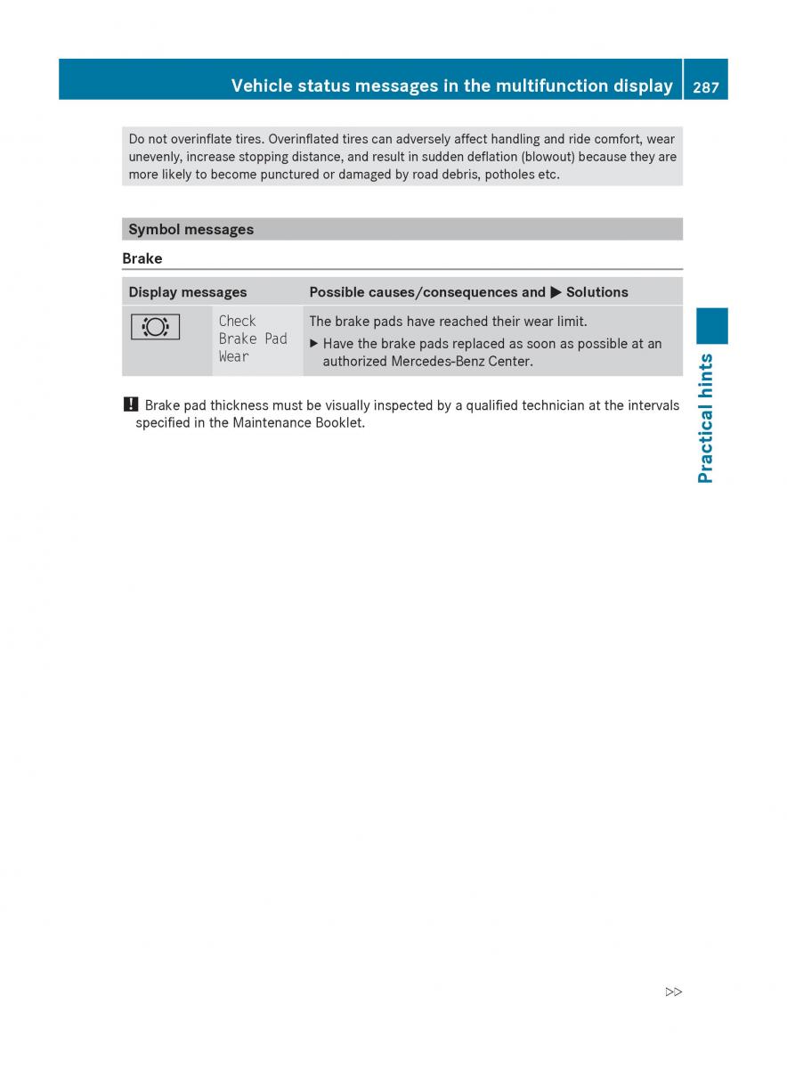 Mercedes Benz E Class W212 2010 owners manual / page 289