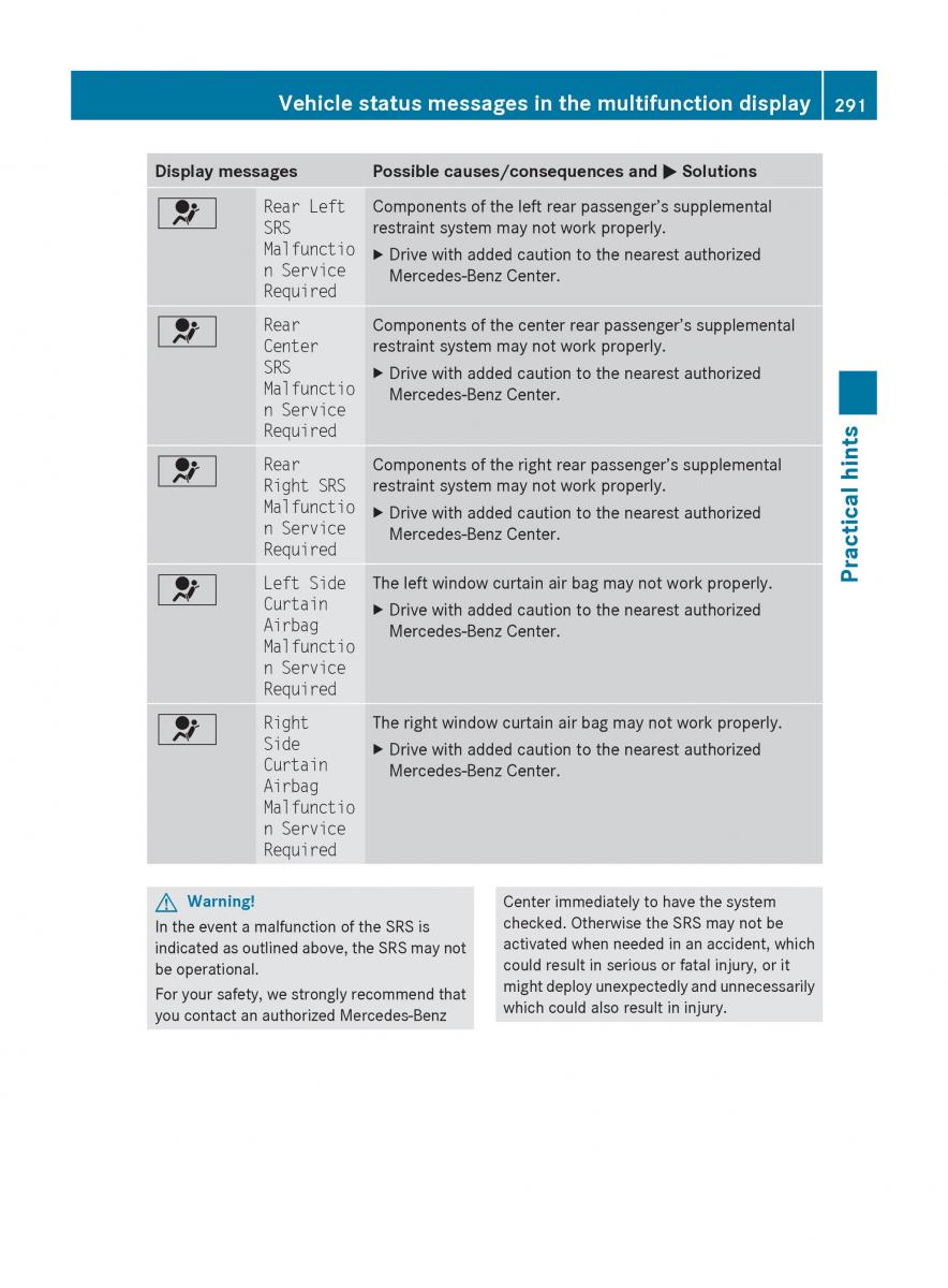 Mercedes Benz E Class W212 2010 owners manual / page 293