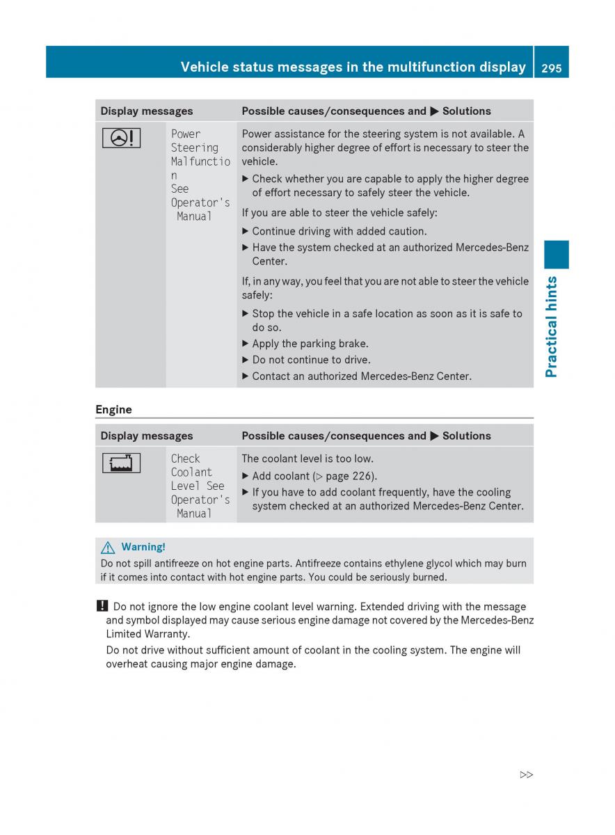 Mercedes Benz E Class W212 2010 owners manual / page 297